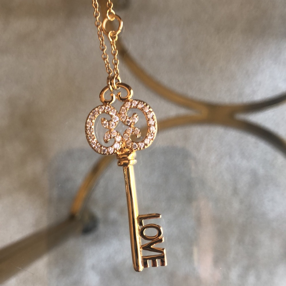 Gold “Love” Key Crystal Costume Jewelry Necklace - Picture 4 of 6